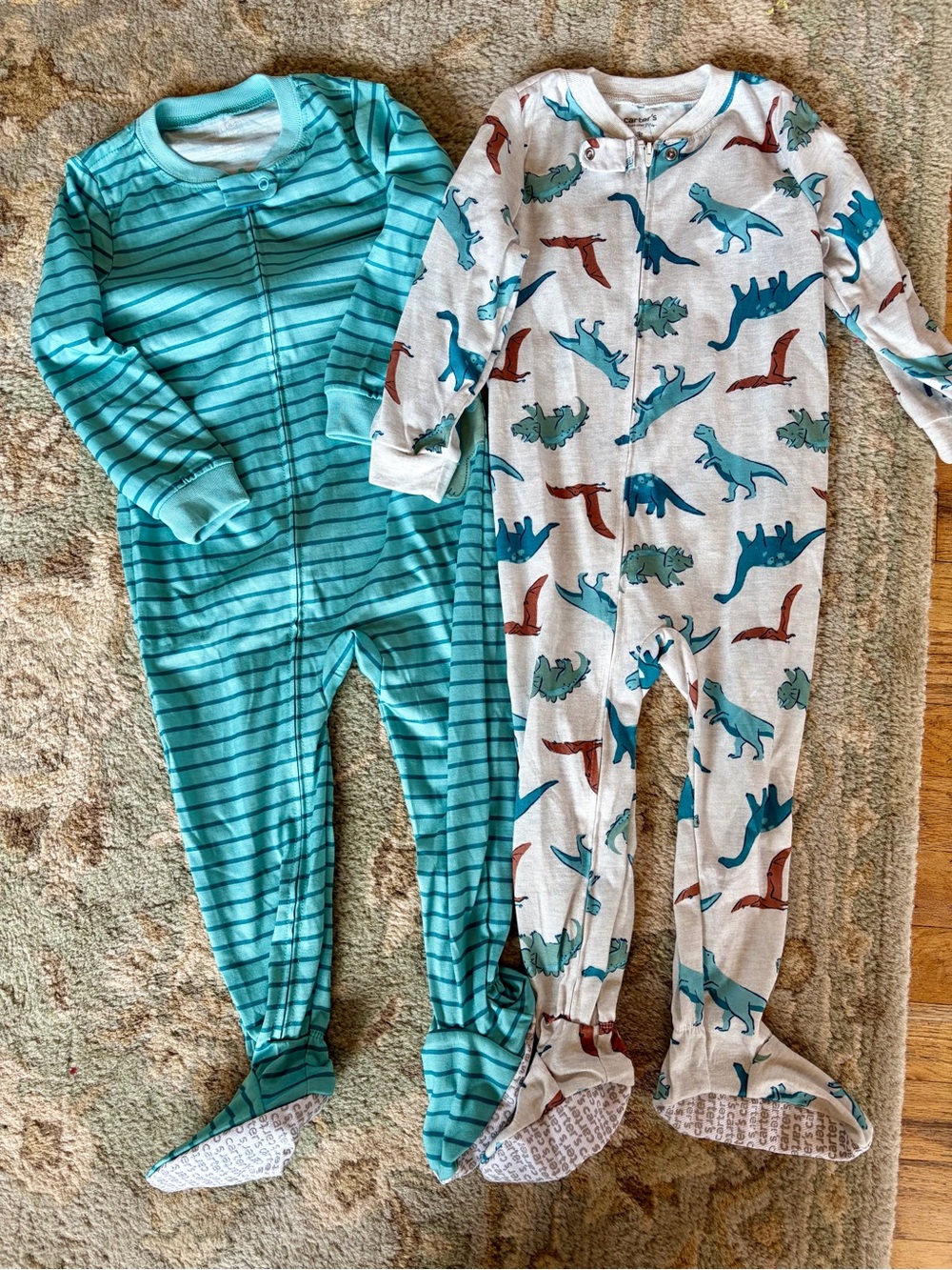 Carter's Boys Teal Striped & Dino Print Footed One-Piece Set, NWOT, Size 3T